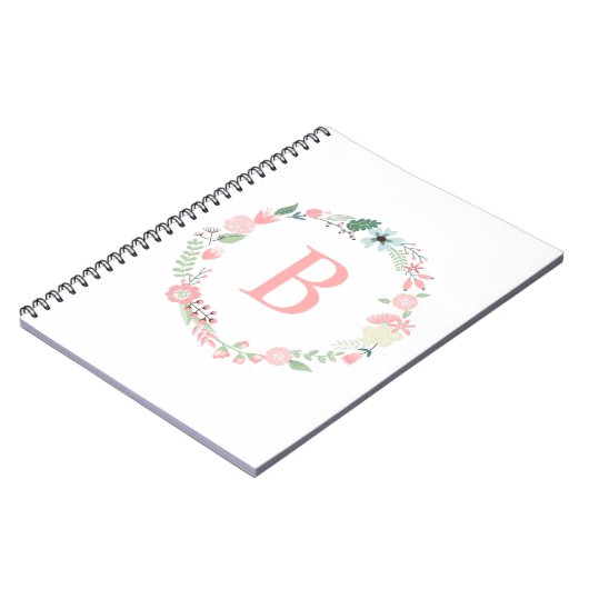 Delicate monogram bloemenkrans notitieboek (Linkerzijde)