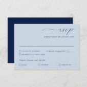 Delicate Navy Blauw Goud Kalligrafie Bruiloft Maal RSVP Kaartje (Voorkant / Achterkant)