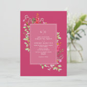Delicate Neon Wildflower Hot Pink Weddenschap Init Kaart (Staand voorkant)