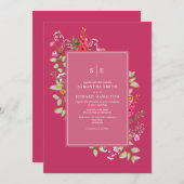 Delicate Neon Wildflower Hot Pink Weddenschap Init Kaart (Voorkant / Achterkant)