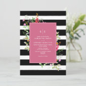 Delicate Neon Wildflower Stripe Hot Pink Weddensch Kaart (Staand voorkant)