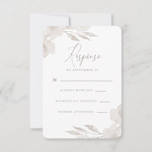Delicate Neutrale Bloemen en Bladgroen Bruiloft Rs RSVP Kaartje (Voorkant)