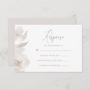 Delicate Neutrale Bloemen en Bladgroen Bruiloft Rs RSVP Kaartje