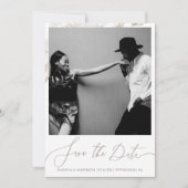 Delicate Neutrale Bloemenkalligrafie Foto Save The Date (Voorkant)