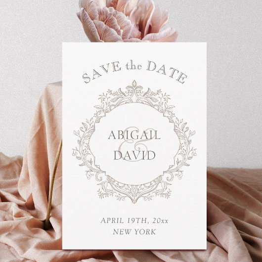 Delicate Neutrale Wapen Huwelijk Save The Date