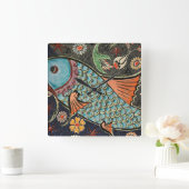 Delicate Ocean Mosaic Coastal Koi Fish Vierkante Klok (Huis)