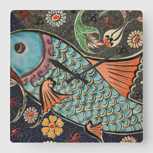 Delicate Ocean Mosaic Coastal Koi Fish Vierkante Klok (Voorkant)