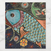 Delicate Ocean Mosaic Coastal Koi Fish Wijn Etiket (Enkel label)