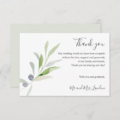 Delicate Olijf en bladeren groen Bruiloft dank u Bedankkaart (Voorkant / Achterkant)