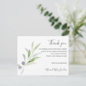 Delicate Olijf en bladeren groen Bruiloft dank u Briefkaart (Staand voorkant)