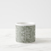 Delicate Olijfgroene en Witte Bloemstreep Kunst Espresso Kop (Voorkant)