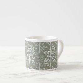 Delicate Olijfgroene en Witte Bloemstreep Kunst Espresso Kop