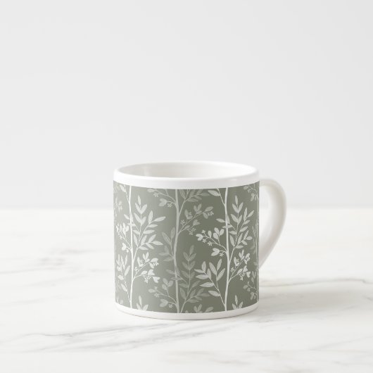 Delicate Olijfgroene en Witte Bloemstreep Kunst Espresso Kop (Voorkant rechts)