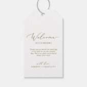 Delicate Olive Green Calligraphy Weddenschap Welco Cadeaulabel (Voorkant)
