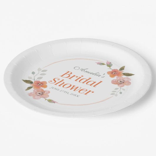 Delicate Oranje Bruiloftsfeest met Bloemen Papieren Bordje (Gekanteld)