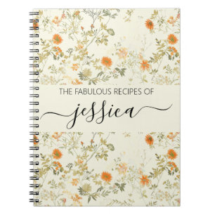 Delicate oranje wilde bloemen script naam Recept Notitieboek