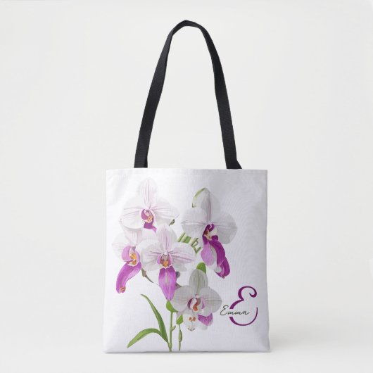 Delicate Orchid Flowers Monogram Tote Bag (Voorkant)
