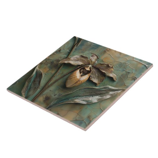 Delicate Orchid Lady Slipper Faux Relief Tegeltje (Zijkant)