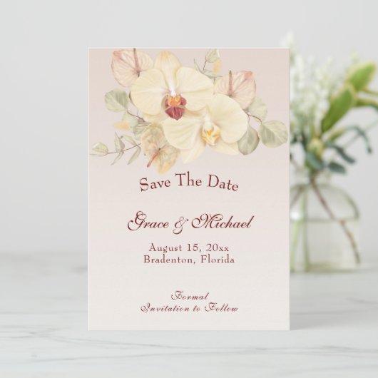 Delicate Orchidee Bloem Bruiloft Save The Date (Staand voorkant)