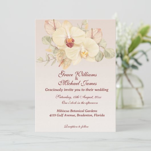 Delicate Orchidee Bloem Bruiloft Uitnodiging (Staand voorkant)