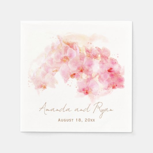 Delicate Orchidee Waterverf Bloemenbruiloft Servet (Voorkant)