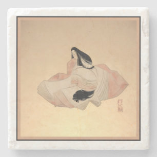 Delicate oude Japanse print op marmeren onderzette Stenen Onderzetter