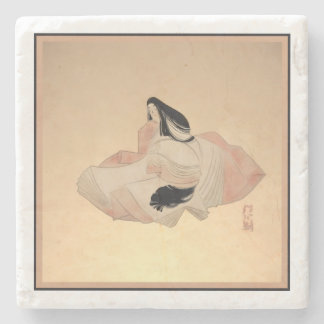 Delicate oude Japanse print op marmeren onderzette Stenen Onderzetter
