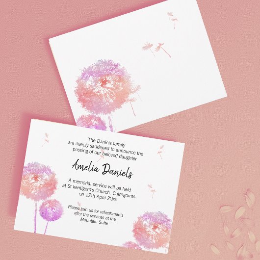 Delicate Paardebloem Begrafenis Aankondiging Kaart