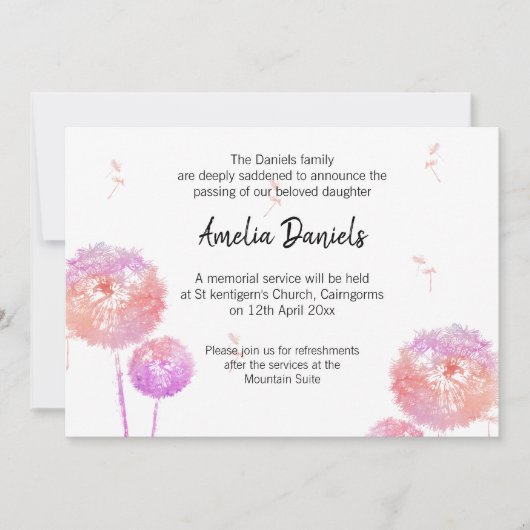 Delicate Paardebloem Begrafenis Aankondiging Kaart (Voorkant)