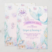 Delicate Paarse Blauwe Kleine Zeemeermin Verjaarda Kaart (Voorkant / Achterkant)