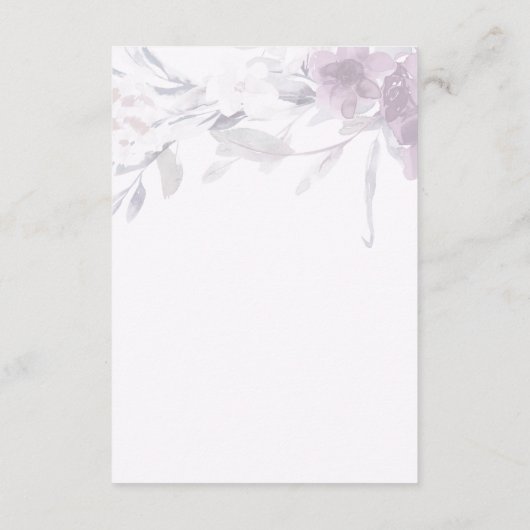 Delicate Paarse Bloemen Kalligrafie Bruiloft Detai Informatiekaartje (Achterkant)