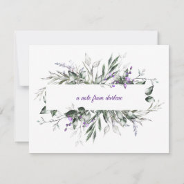 Delicate paarse bloemen met Lijst met groene blade Notitiekaartje