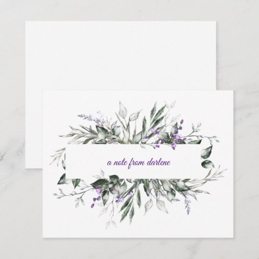 Delicate paarse bloemen met Lijst met groene blade Notitiekaartje (Voorkant / Achterkant)