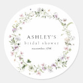 Delicate Paarse Bloemige Trouwfeest Sticker (Voorkant)