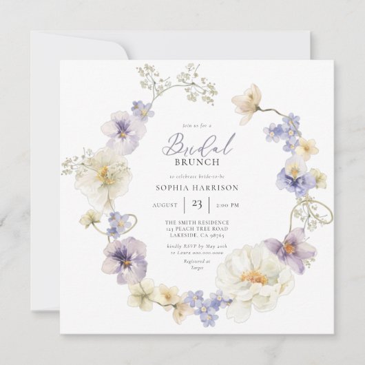 Delicate Paarse en witte uitnodiging voor wilde bl (Voorkant)