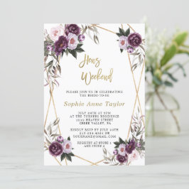 Delicate Paarse Floral Gold Bachelorette Weekend Kaart
