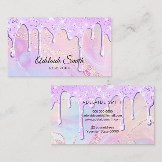 Delicate paarse glitter druppels ontwerp visitekaartje (Voorkant / Achterkant)
