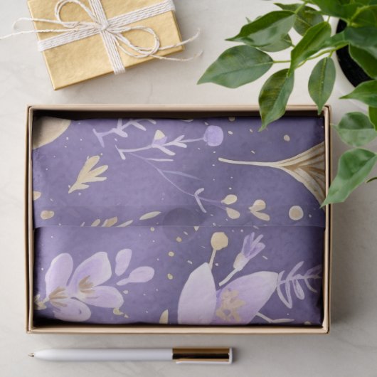 Delicate Paarse gouden bloemharten decoupage Tissuepapier (Geschenk)