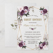 Delicate Paarse Pink Peony Flowers Gold Sweet 16 Kaart (Voorkant / Achterkant)