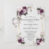 Delicate Paarse Pink Peony Flowers Gold Verloving Kaart (Voorkant / Achterkant)