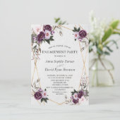 Delicate Paarse Pink Peony Flowers Gold Verloving Kaart (Staand voorkant)