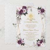 Delicate Paarse Pink Peony Flowers Heilige Communi Kaart (Voorkant / Achterkant)