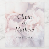 Delicate Paarse pioenen en Rozen bruiloft Wijn Etiket (Enkel label)