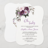 Delicate Paarse Roze Pioen Bloemen Baby Shower Kaart (Voorkant / Achterkant)