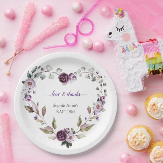 Delicate Paarse Roze Pioen Bloemen Doop Papieren Bordje (Feest)
