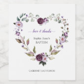 Delicate Paarse Roze Pioen Bloemen Doop Wijn Etiket (Enkel label)