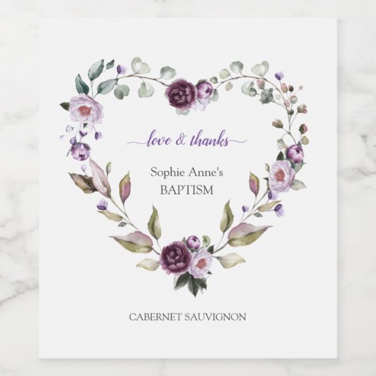 Delicate Paarse Roze Pioen Bloemen Doop Wijn Etiket (Enkel label)