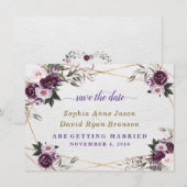 Delicate Paarse Roze Pioen Bloemen Gouden Bruiloft Save The Date (Voorkant / Achterkant)