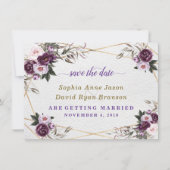 Delicate Paarse Roze Pioen Bloemen Gouden Bruiloft Save The Date (Voorkant)