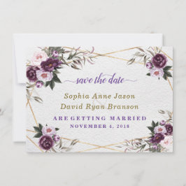 Delicate Paarse Roze Pioen Bloemen Gouden Bruiloft Save The Date